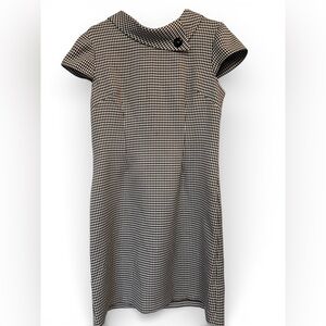 Chocolate Brown and White Houndstooth Dress Size 14 Classic Look